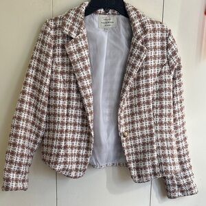 Haute Monde Brown and White Tweed Blazer